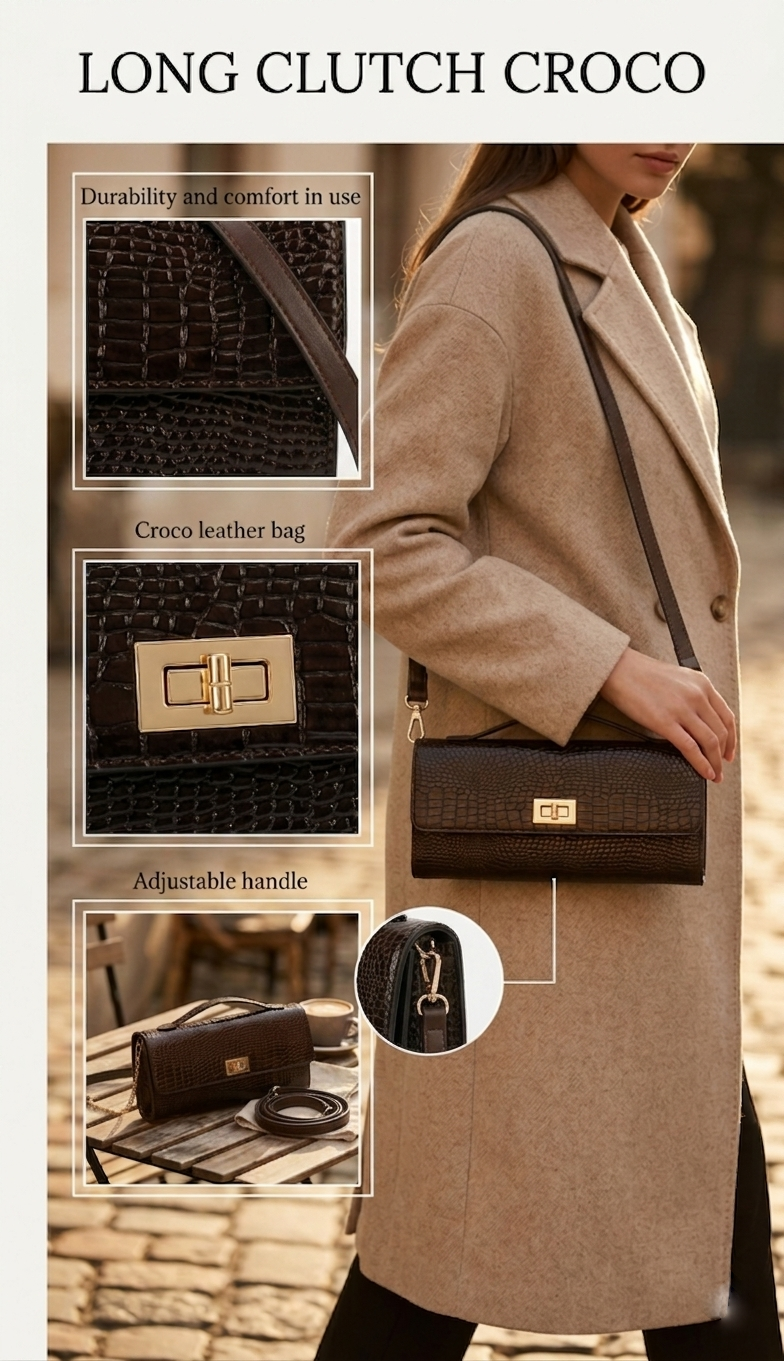 Long Clutch Croco With Handle - Gambar 8