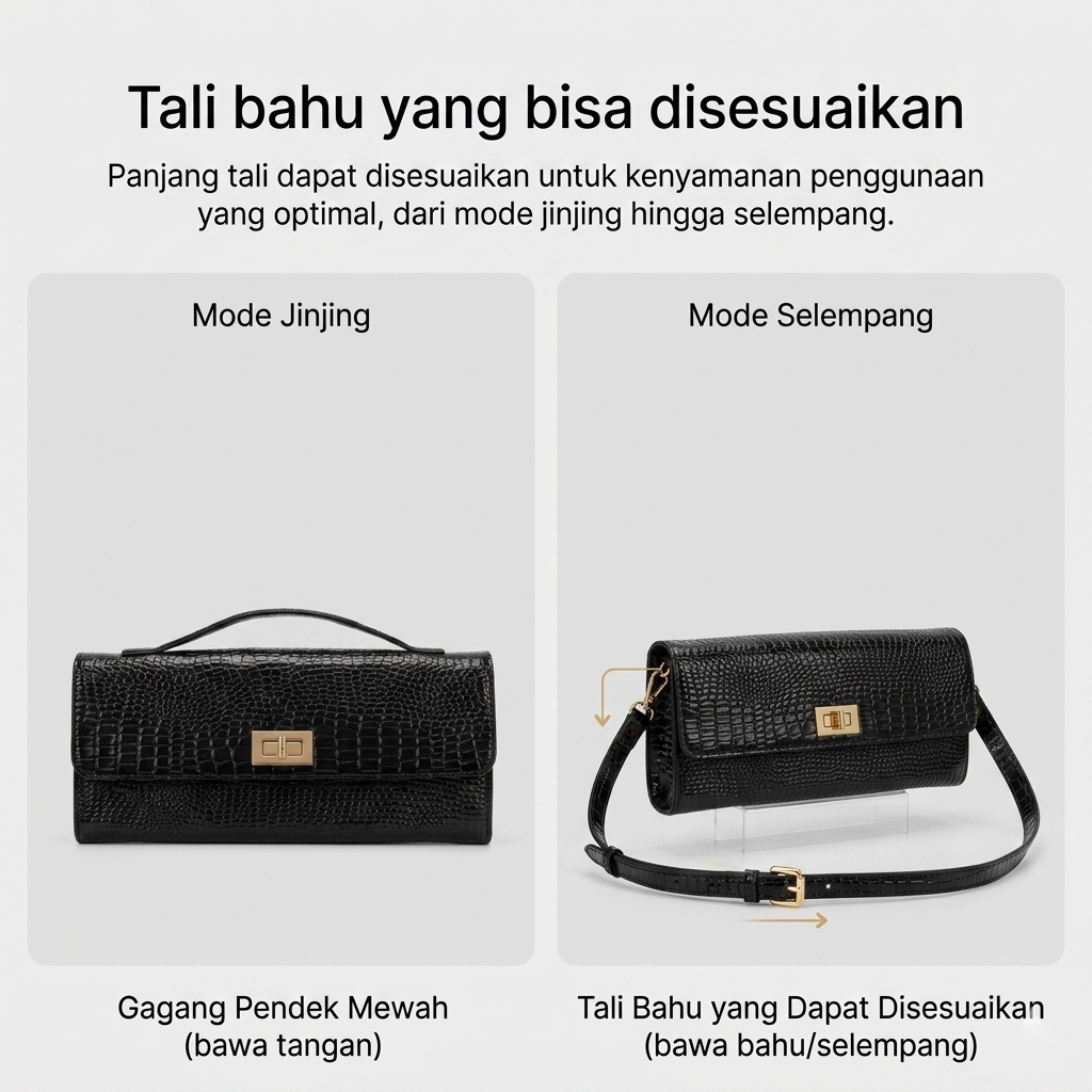 Long Clutch Croco With Handle - Gambar 10