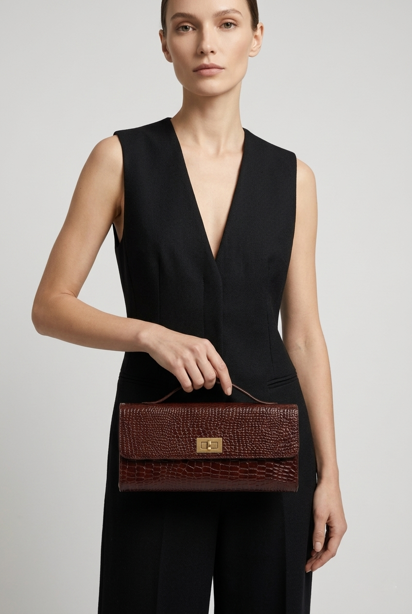 Long Clutch Croco With Handle - Gambar 7