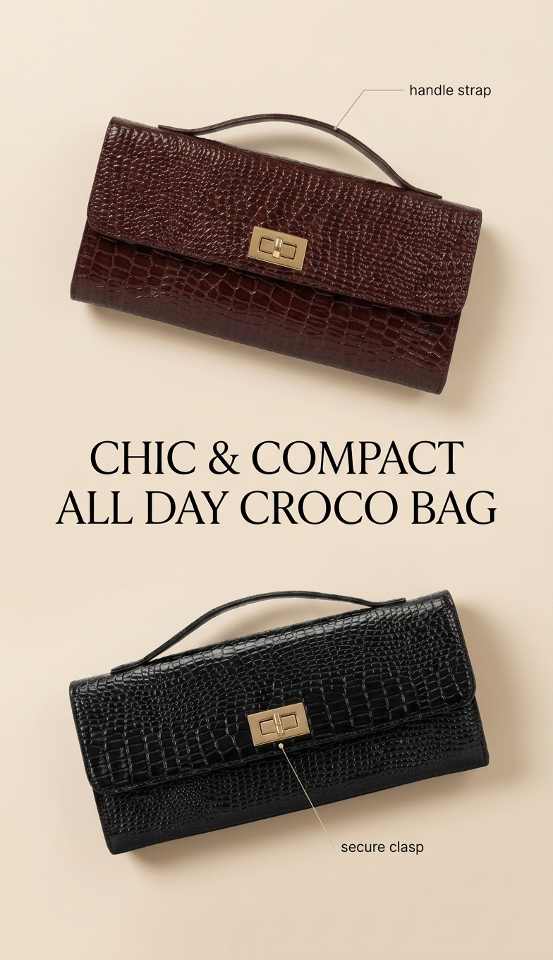 Long Clutch Croco With Handle - Gambar 9